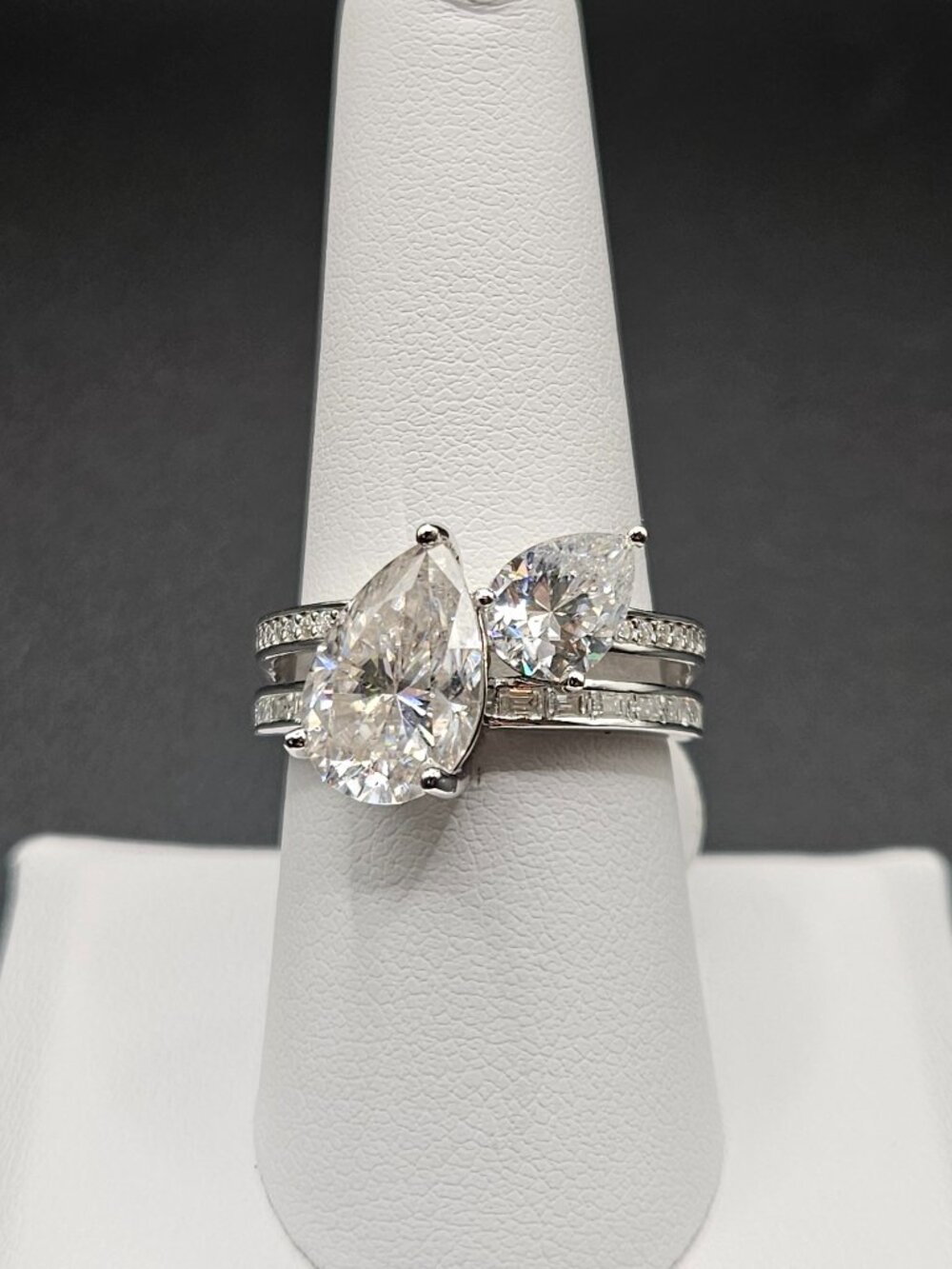 925 sterling silver moissanite toi et moi pear ring 3ctw size 8 double band